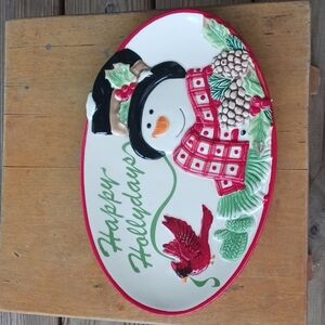 FITZ AND FLOYD Holly Berry Snowman tray